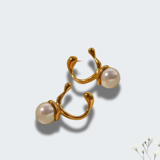 Grit Fresh Water Pearl Hanging Earrings- 18kt Gold Plated