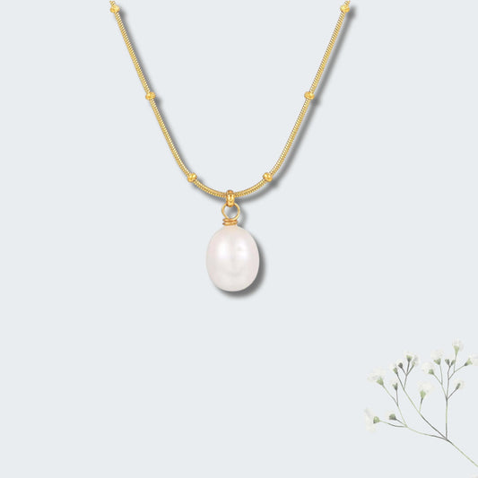 Grit Pearl Necklace- 18kt Gold Plated- Fresh Water Real Pearl