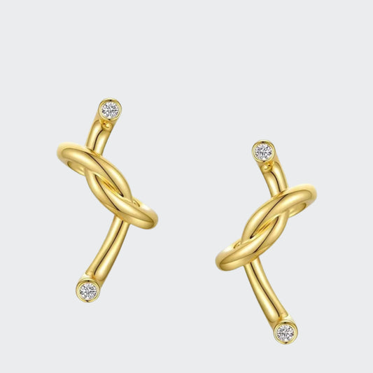 Diamond Love Knot Earrings- 18kt Gold Plated
