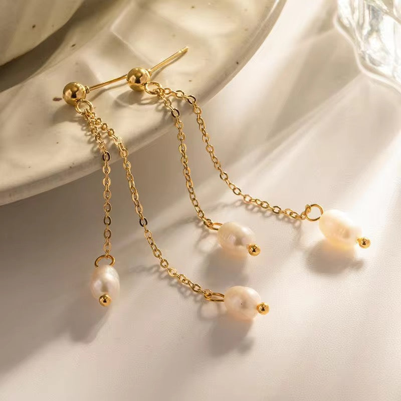 Seraphine Real Fresh Water Pearl Earrings | 18K Gold Bonded