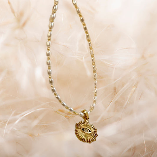 Sun Evil Eye Necklace & Earrings Combo- 18kt Gold Plated