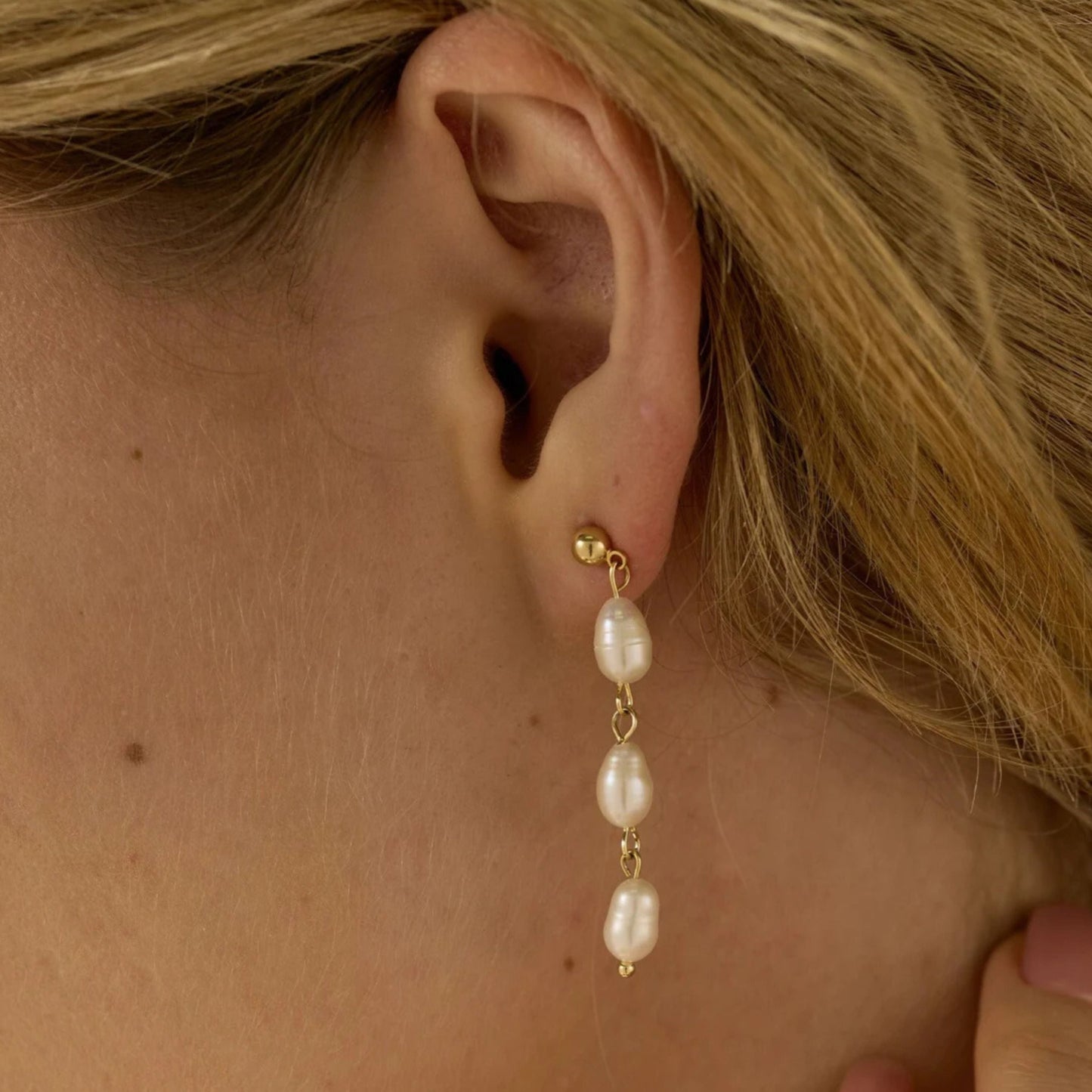 Grit Fresh Water Pearl Earrings- 18kt Gold Plated With Real Pearls