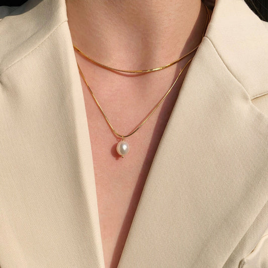 Grit Pearl Layered Necklace | 18k Gold Plated
