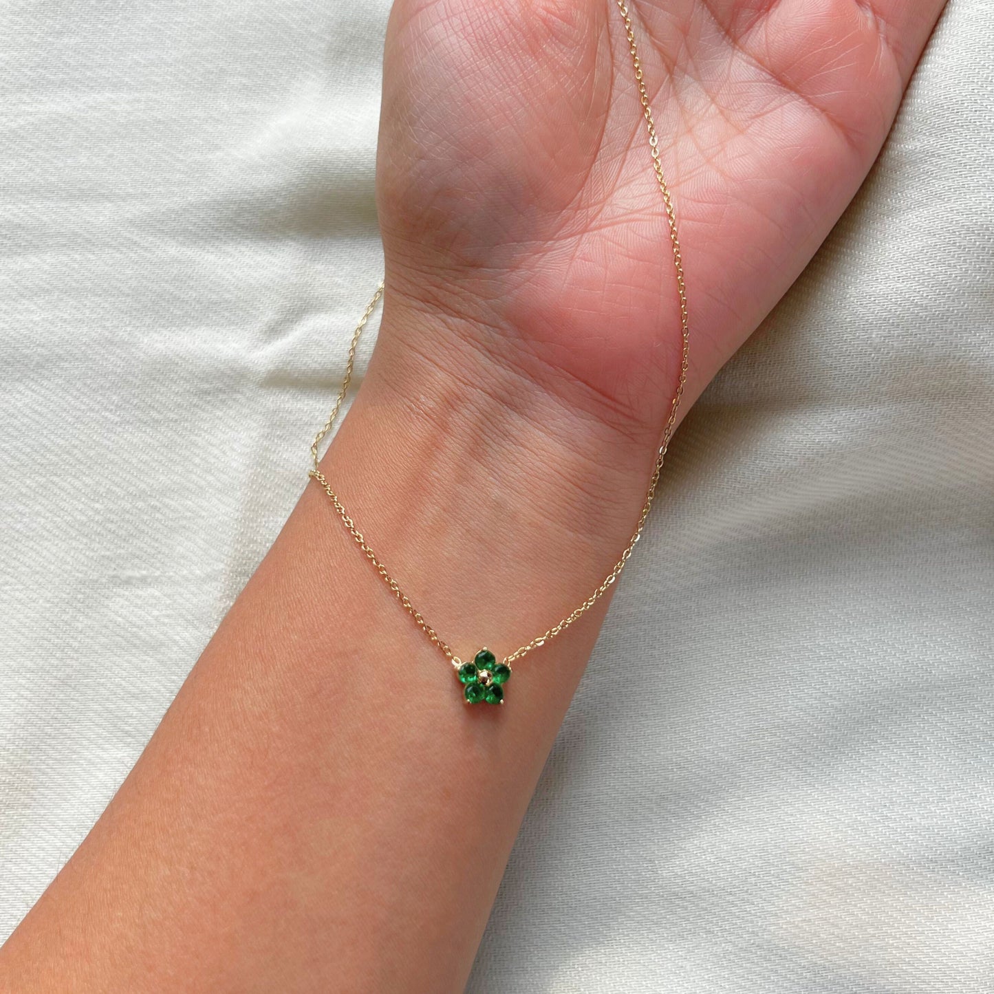 Emerald Bloom Diamond Necklace - 18K Gold Plated