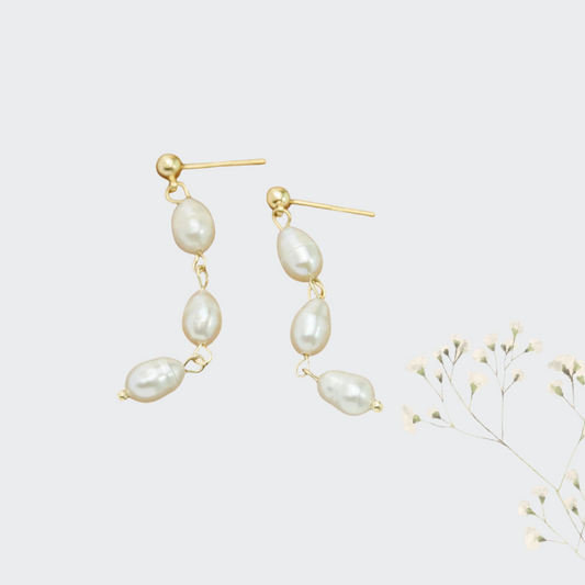 Grit Fresh Water Pearl Earrings- 18kt Gold Plated With Real Pearls