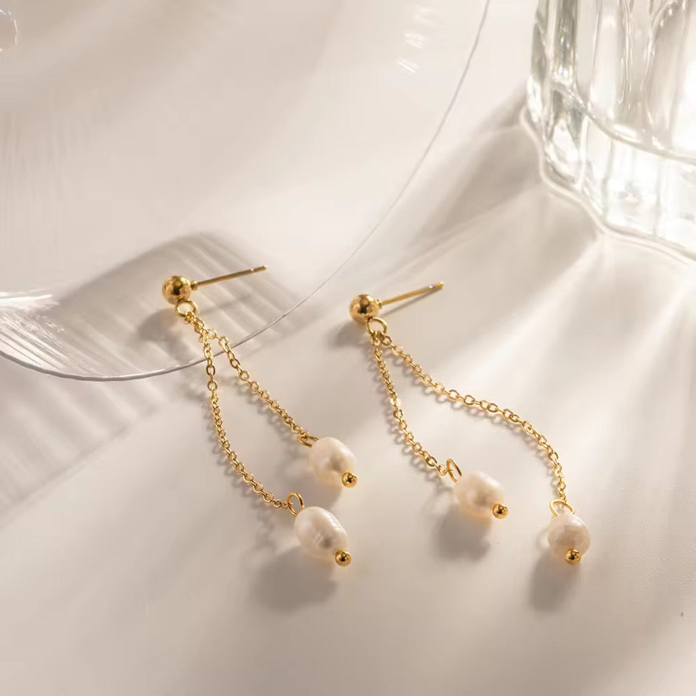 Seraphine Real Fresh Water Pearl Earrings | 18K Gold Bonded