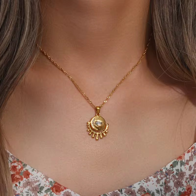 Sun & Moon Celestial Necklace- 18kt Gold Plated