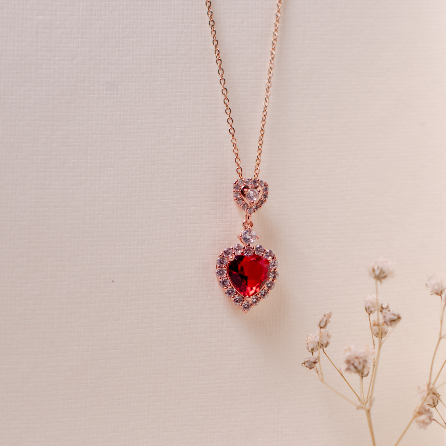 All In Ruby Heart Necklace - 18K Gold Plated
