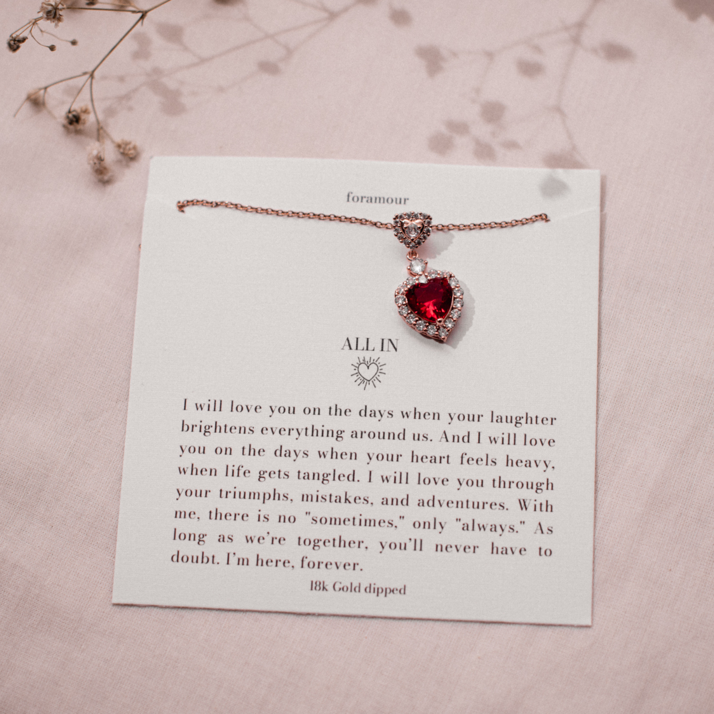 All In Ruby Heart Necklace - 18K Gold Plated